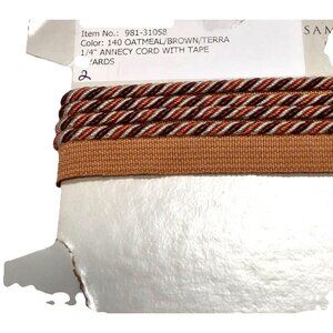 Retired Samuel & Sons 2 Yds 1/4" Annecy Cord Tape Oat Brown Terra Border Trim De